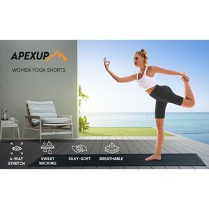APEXUP Yoga / Workout Shorts, 8" Biker Shorts Women High Waist, Spandex 2 Pack